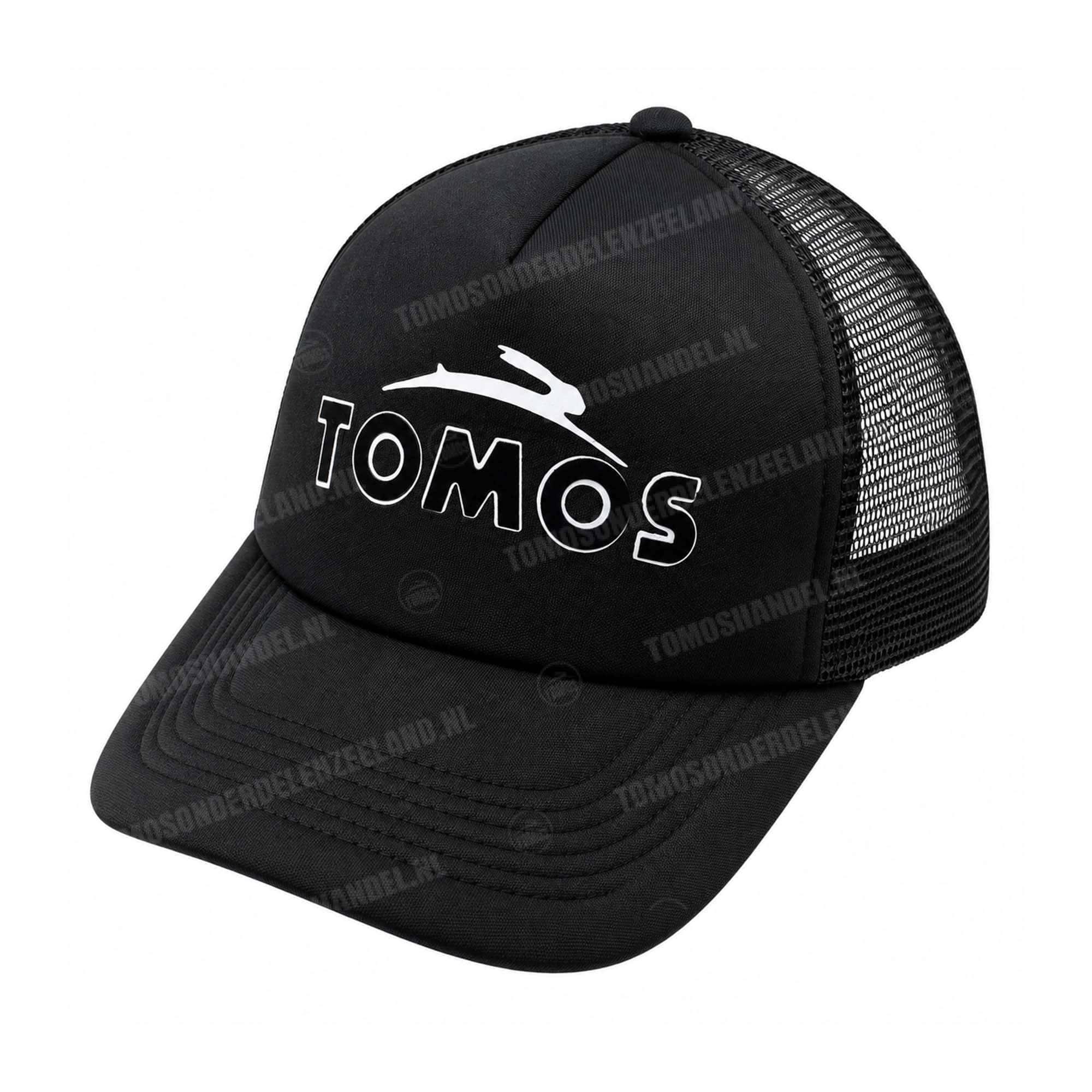 Pet Tomos met logo zwart / wit truckers cap