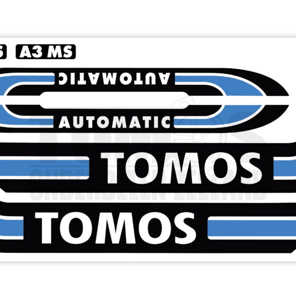 Tomos Stickerset glans standaard automatic zwart / lichtblauw compleet set