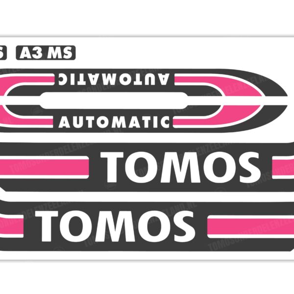 Tomos Stickerset mat standaard automatic zwart / roze compleet set
