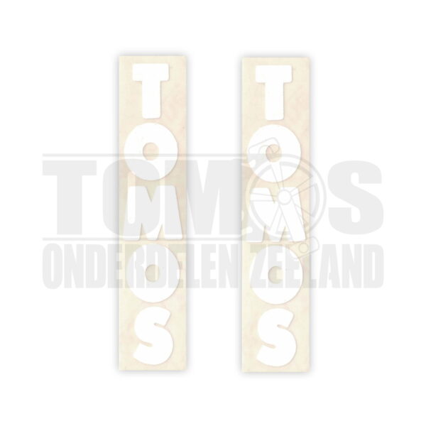 Tomos Sticker voorvork onderpoot wit 2 stuks 7.5x1.5cm origineel S25 / A3