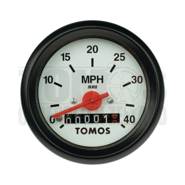 Tomos Kilometerteller mijlen 60mm 40 mph zwart / wit met licht aansluiting origineel
