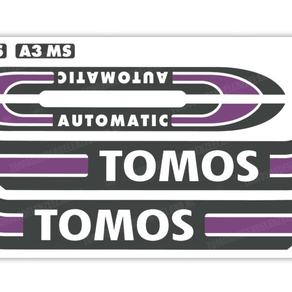 Tomos Stickerset mat standaard automatic zwart / paars compleet set