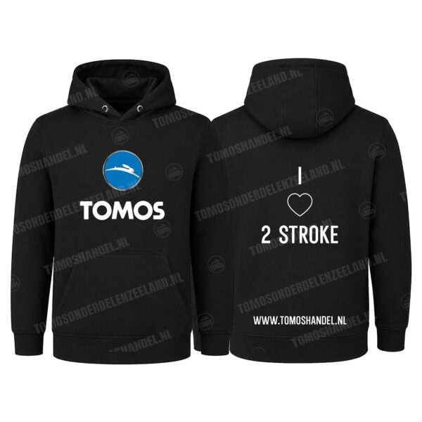 Tomos Hoodie zwart Tomos logo met tekst I love 2 stroke (diverse maten)